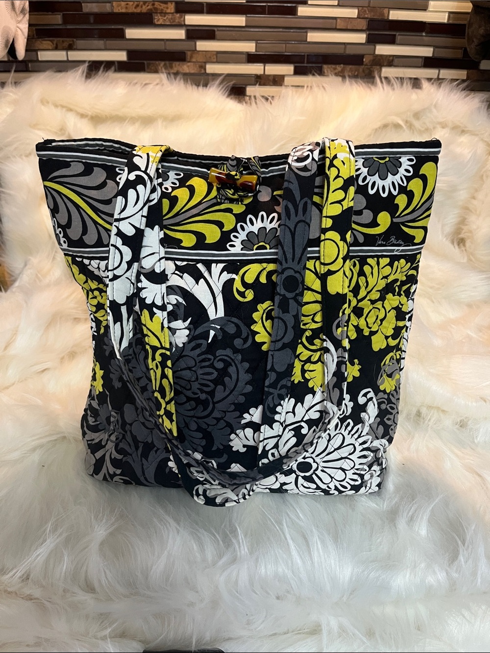 Vera Bradley Black, Yellow & White Quilted Floral Tote
